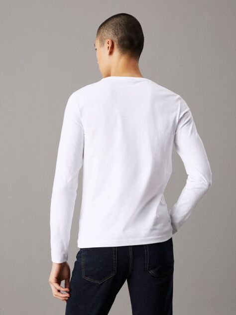 Λευκό Slim Μακρυμάνικο Ελαστικό T-shirt  Άνδρας