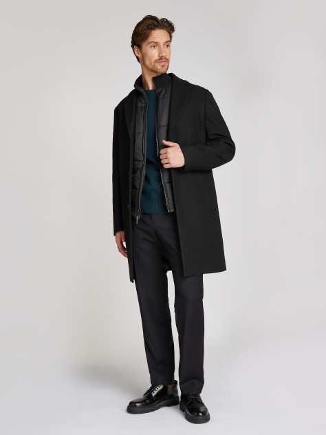 Black 3-In-1 Wool Blend Coat With Vest  Men