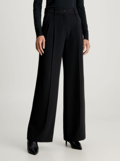 Black Structure Twill Wide Leg Pants  Women