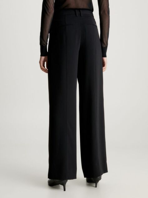 Black Structure Twill Wide Leg Pants  Women