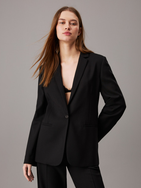 Black Slim Stretch Wool Blazer  Women