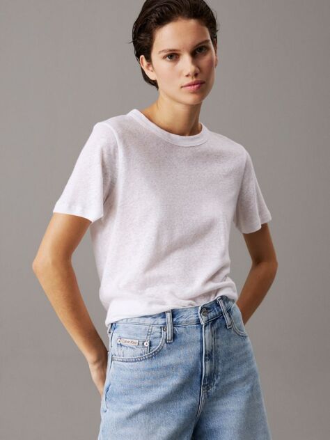 White Relaxed Linen Jersey T-shirt  Women