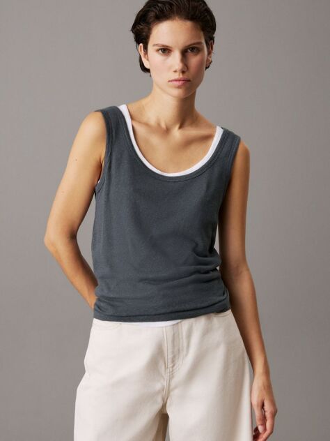 Grey Slim Linen Jersey Tank Top  Women