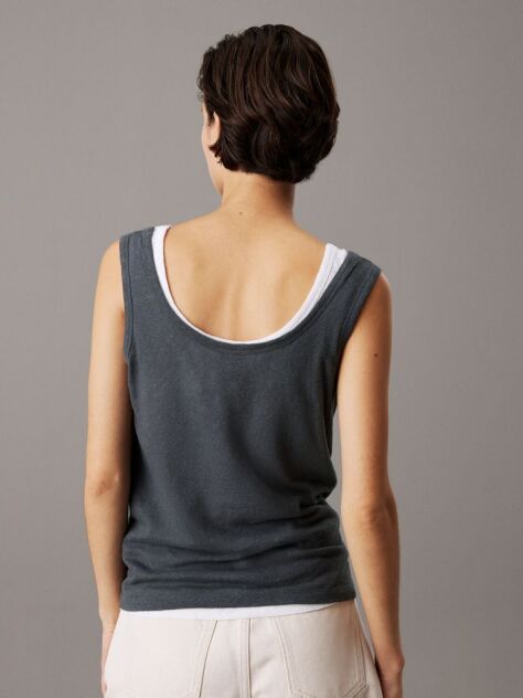 Grey Slim Linen Jersey Tank Top  Women