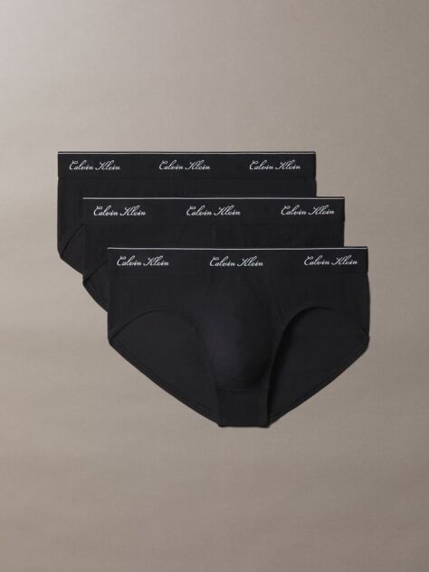 Black 3 Pack Hip Briefs - Icon Cotton Stretch  Men