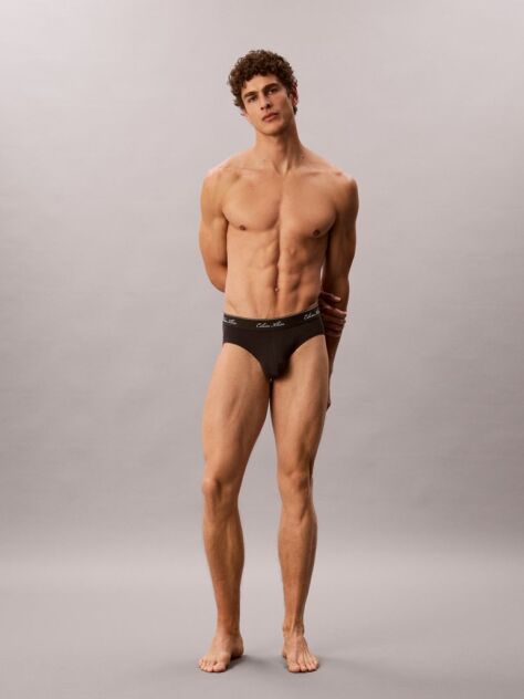 Black 3 Pack Hip Briefs - Icon Cotton Stretch  Men