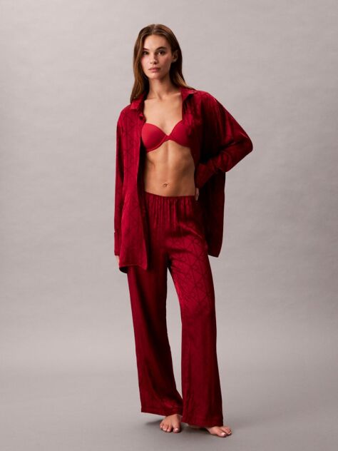 Red Satin Sheen Print Pyjama Pants  Women