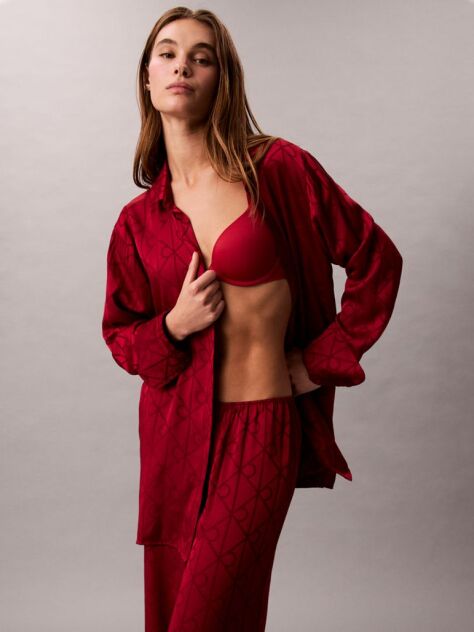 Red Satin Sheen Print Pyjama Pants  Women