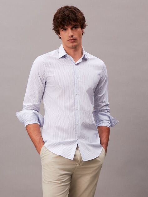 Blue Slim Cotton Poplin Stripe Shirt  Men