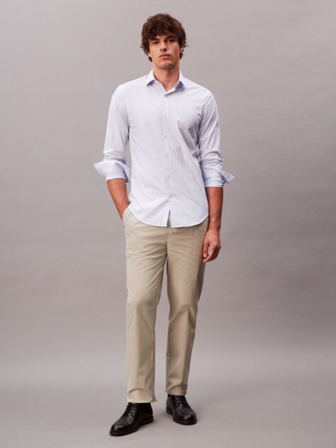 Blue Slim Cotton Poplin Stripe Shirt  Men