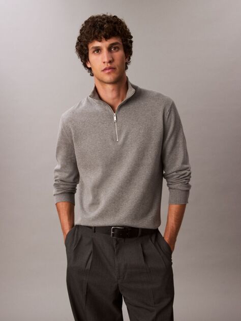 Grey Quarter Zip Jumper  Men