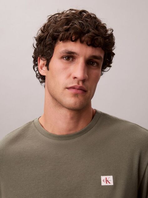 Green Long Sleeve Waffle T-shirt  Men
