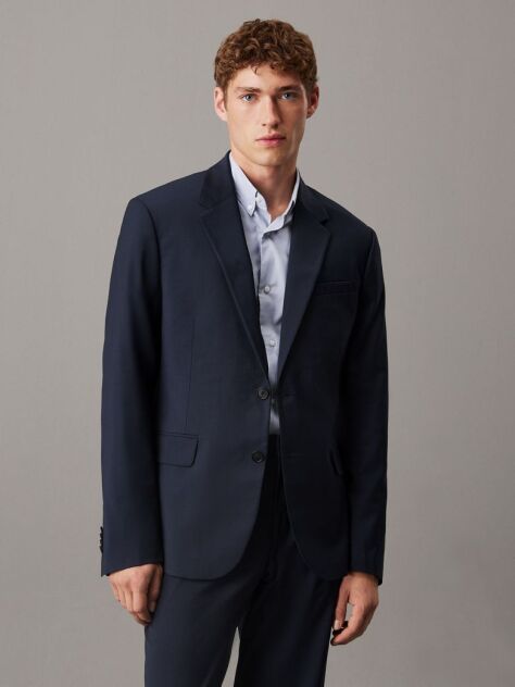 Blue Slim Wool Blend Blazer  Men