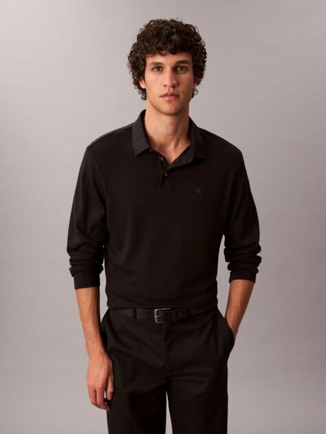 Black Long Sleeve Polo Shirt  Men