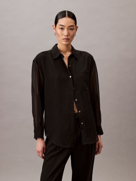 Black Roll Sleeve Utility Pocket Blouse  Women