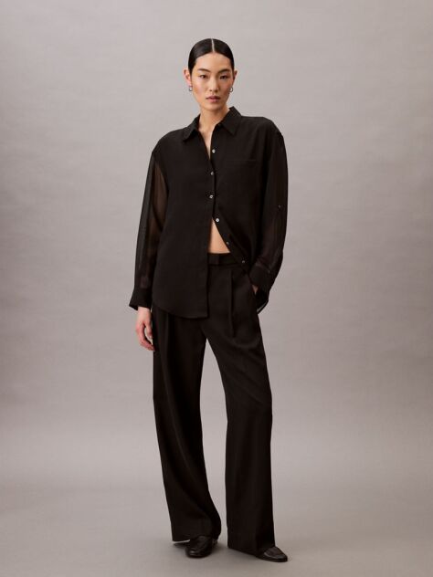 Black Roll Sleeve Utility Pocket Blouse  Women