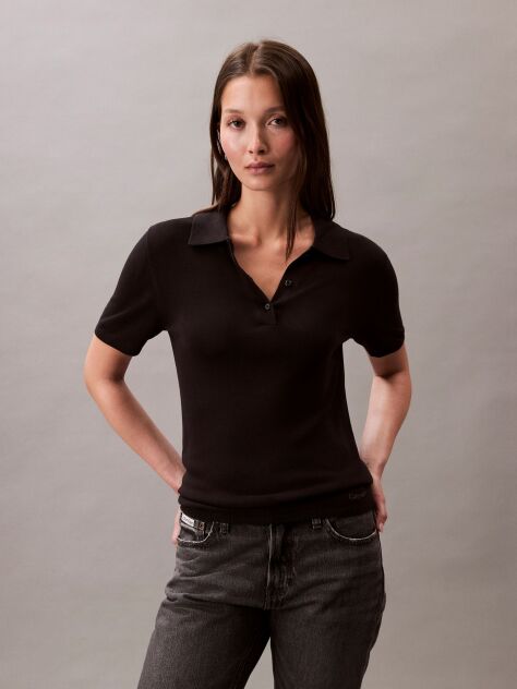 Black Fine Viscose Polo Shirt  Women