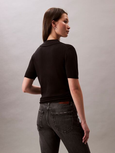 Black Fine Viscose Polo Shirt  Women