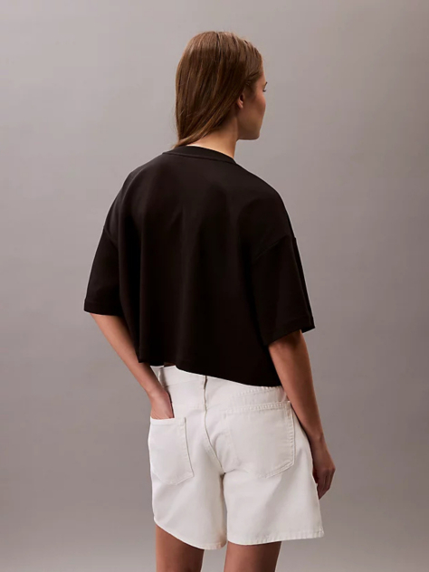 Μαύρο Cropped T-Shirt Σε Boxy Γραμμή Με Λογότυπο  Γυναίκα