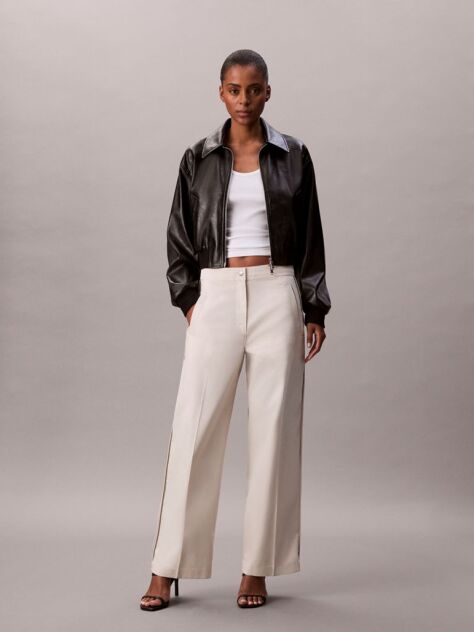 Beige Cotton Twill Logo Tape Trousers  Women