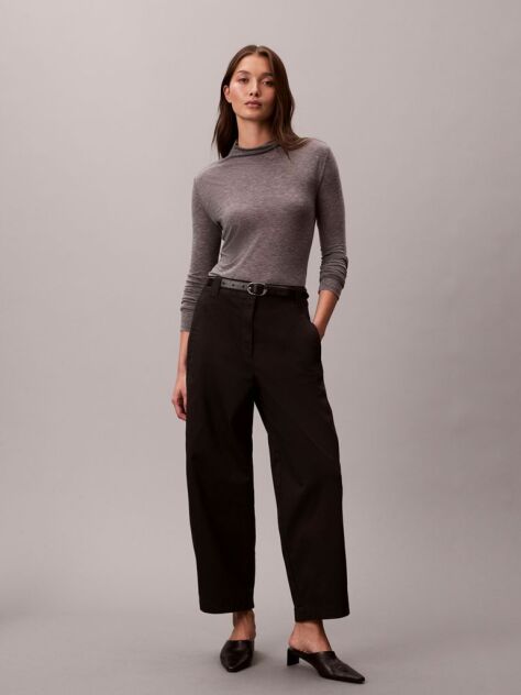 Black Cotton Stretch Twill Barrel Trousers  Women