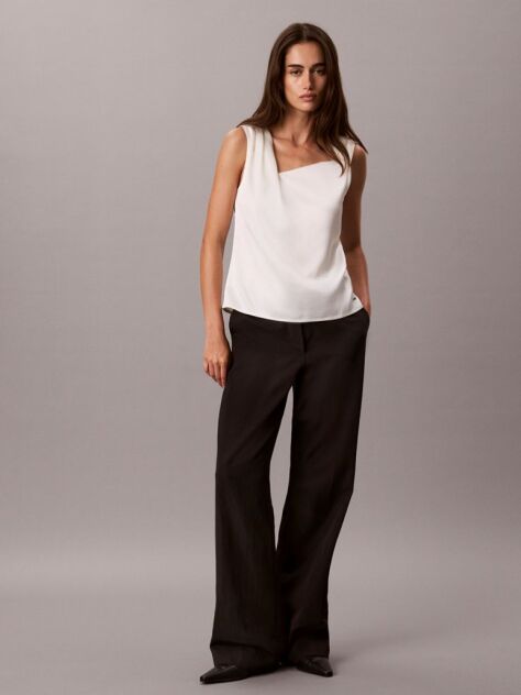 White Hammered Satin Twist Top  Women