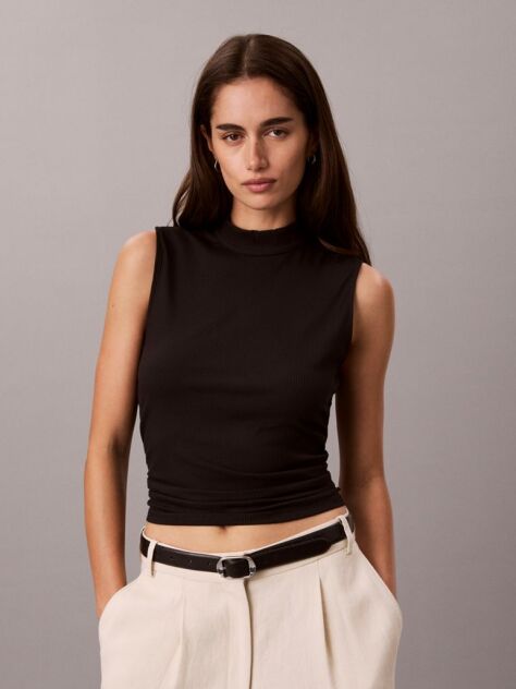 Black Slim Ribbed Sleeveless Top  Women