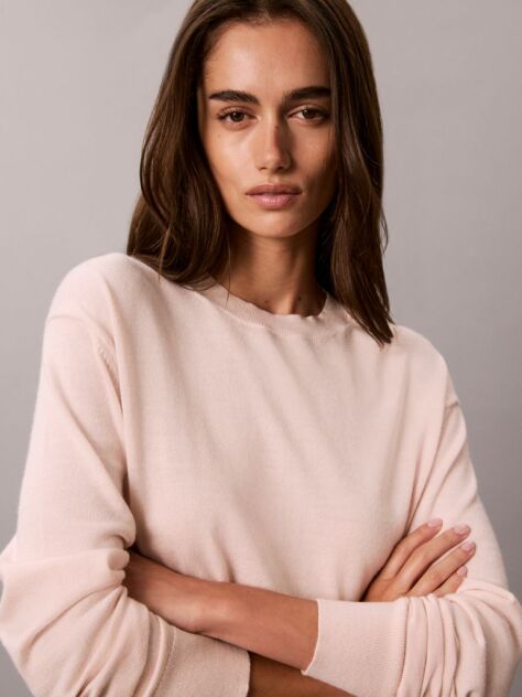 Pink Merino Wool Blend Crew Neck Jumper  Women