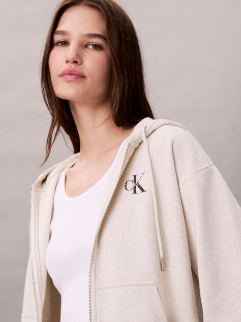 Μπεζ Hoodie με Φερμουάρ Και Λογότυπο  Γυναίκα