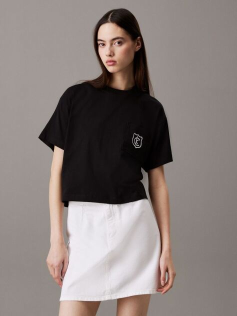 Μαύρο Cropped T-shirt Με Λογότυπο  Γυναίκα