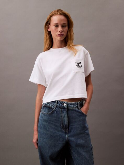 White Cropped Shield Logo T-shirt  Women