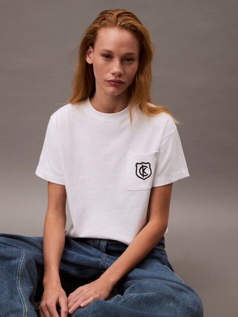 White Cropped Shield Logo T-shirt  Women