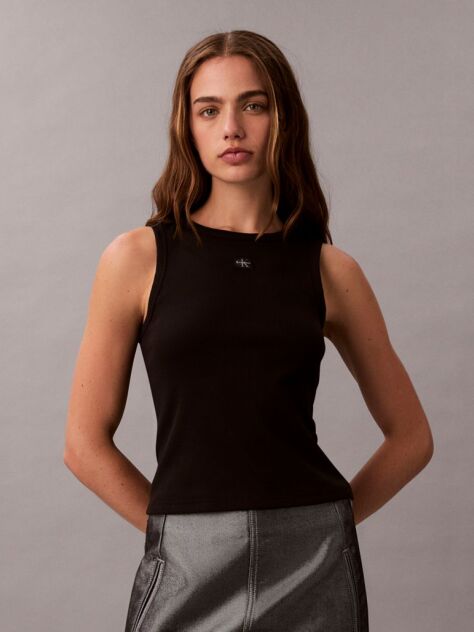 Black Cotton Stretch Rib Tank Top  Women