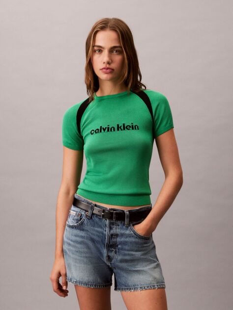 Green Contrast Logo Graphic Slim T-Shirt  Women