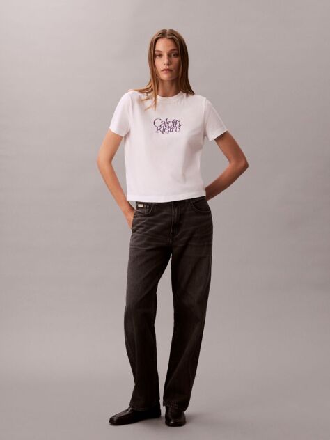 Λευκό T-Shirt Σε Slim Γραμμή Με Λογότυπο  Γυναίκα