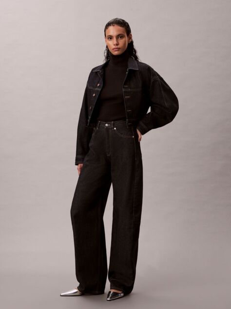 Black Woven Label Roll Neck  Women