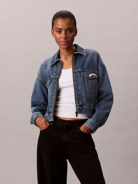 Denim Cropped Denim Τζάκετ Με Φερμουάρ  Γυναίκα