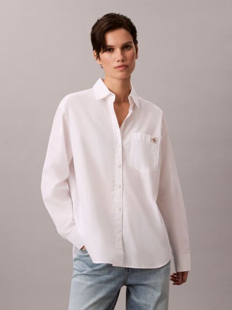 White Relaxed Cotton Poplin Shirt  Women