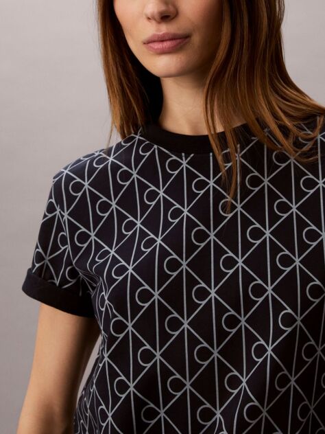 Blue Emblem Print Crew Neck T-Shirt  Women