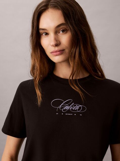 Black Script Logo Classic T-Shirt  Women