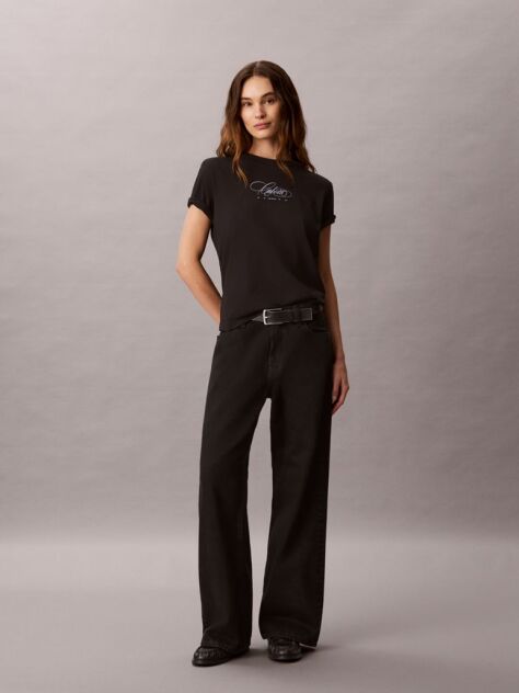 Black Script Logo Classic T-Shirt  Women