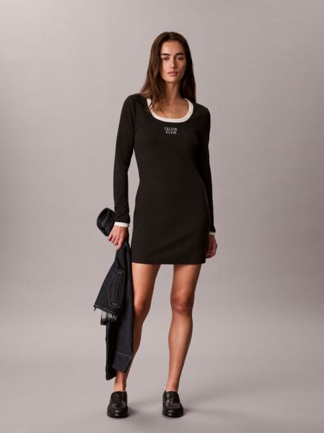 Black Logo Graphic Rib Mini Dress  Women