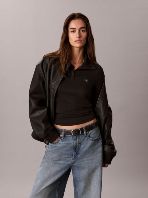 Black Woven Monologo Henley Turtleneck Sweatshirt  Women