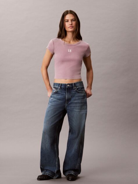 Pink Slim Ribbed Washed Cotton T-shirt  Women