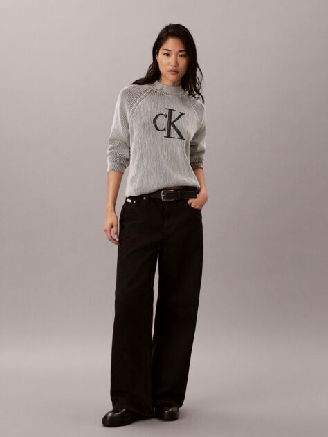 Black Monogram Graphic Ribbed Jumper  Women