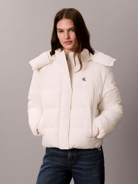 White Short Hooded Puffer Jacket  Women