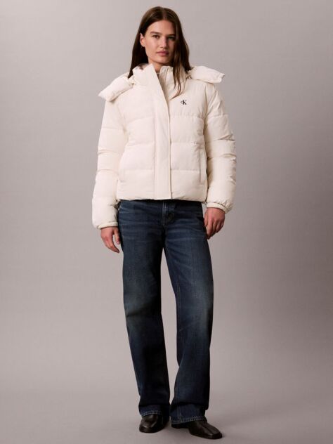 White Short Hooded Puffer Jacket  Women