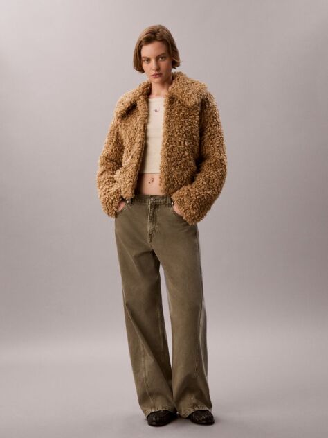 Καφέ Μπουφάν Teddy Από Συνθετικό Shearling  Γυναίκα
