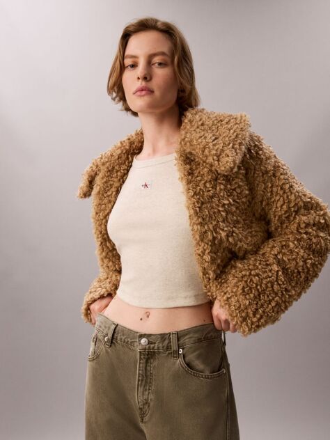Καφέ Μπουφάν Teddy Από Συνθετικό Shearling  Γυναίκα