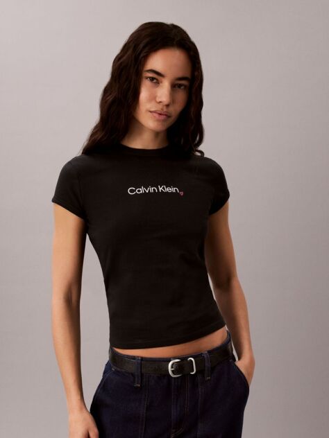 Black Slim Heart Logo T-shirt  Women